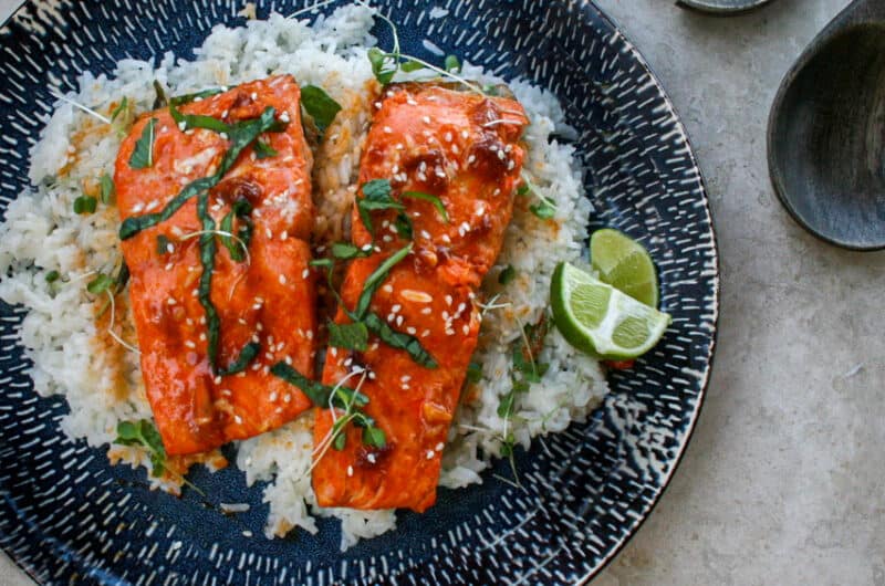 25 Minute Spicy Salmon with Coconut Rice