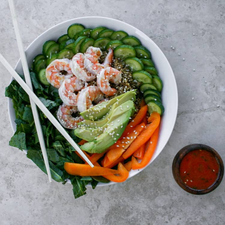 shrimp power bowl overhead shot