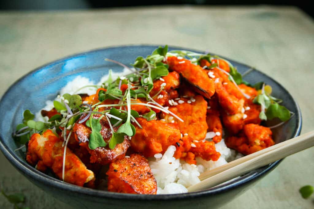 Sweet and Spicy Tofu serve over rice