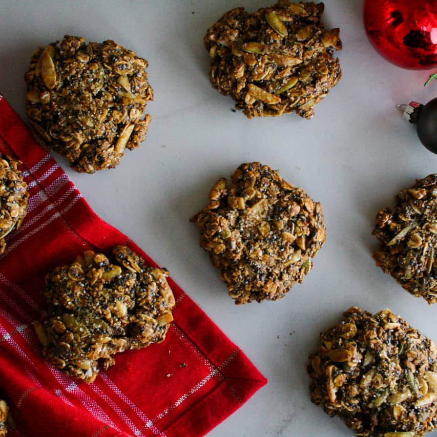 Gingerbread Breakfast Cookies on a plaid napkin