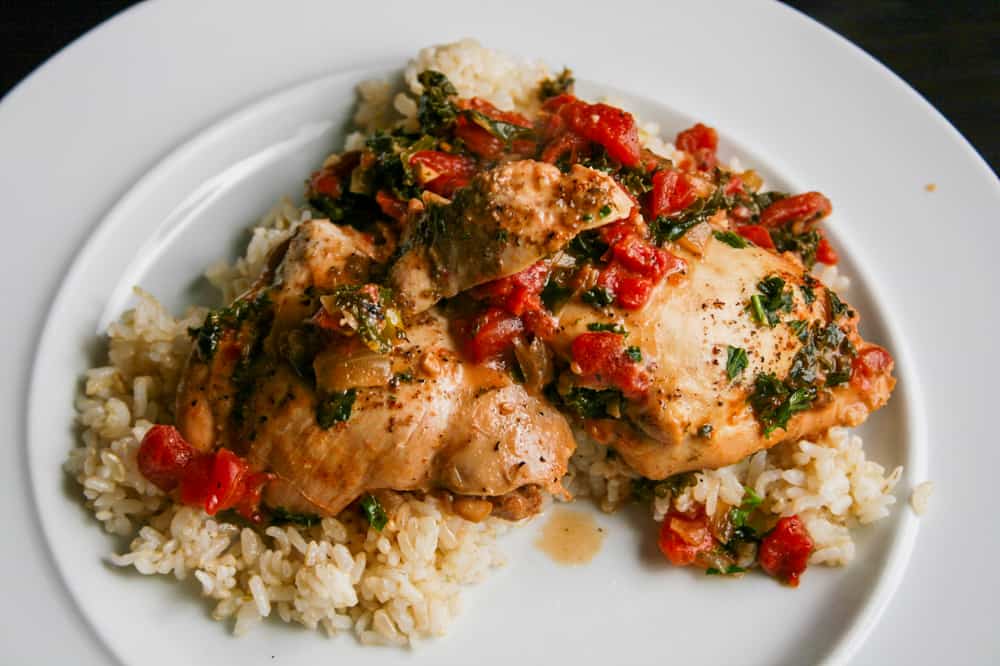 Za'atar Pan Roasted Chicken served on a plate with rice