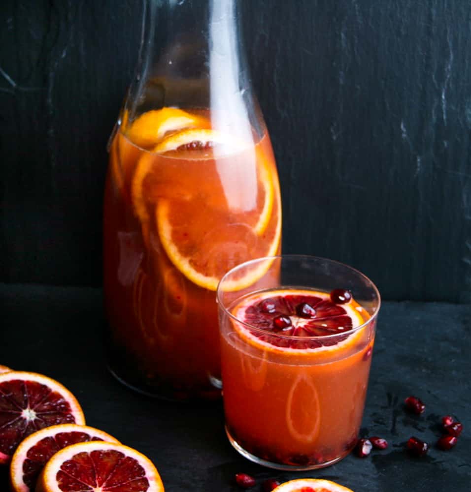 winter white sangria with blood orange and pomegranates