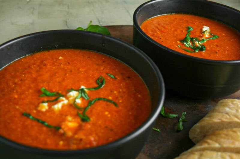 Roasted Red Pepper Soup with Whipped Feta