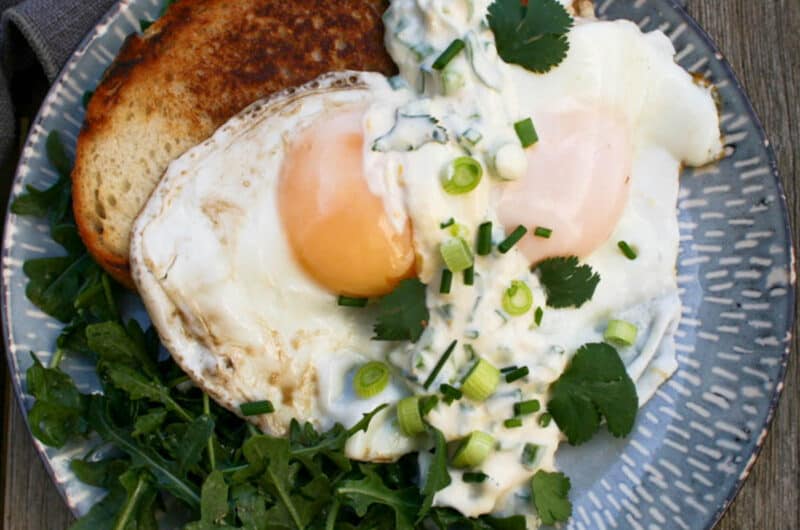 Fried Eggs with Miso Creme Fraiche