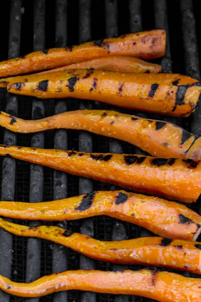 Process Shots of Carrot on Grill. For Grilled Mediterranean Carrots