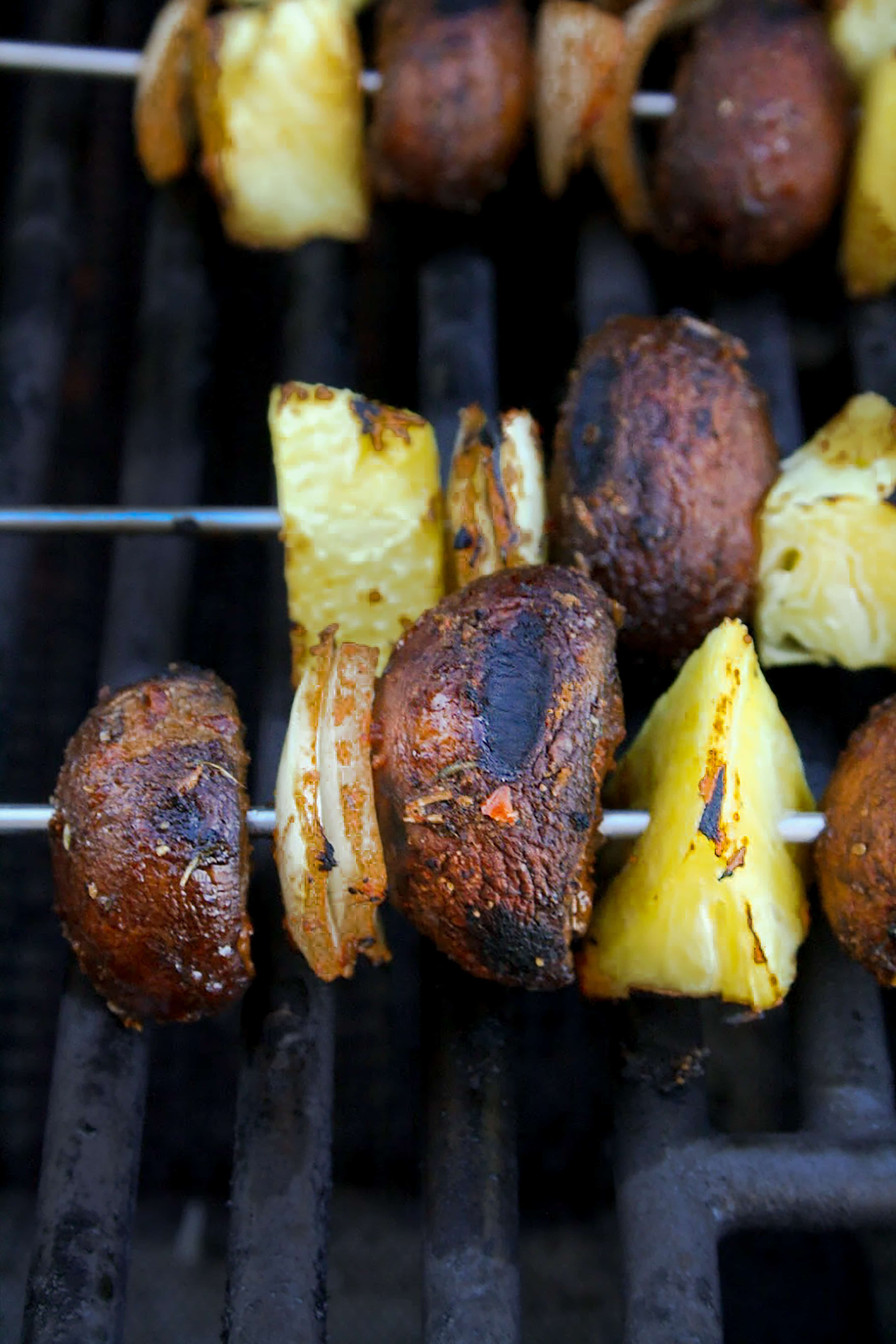 Vegan Jamaican Jerk Mushroom Skewers on the grill