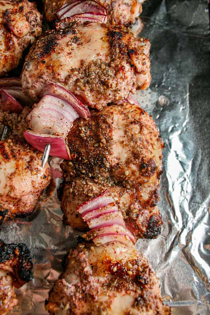 Grilled  za'atar grilled chicken thighs. 