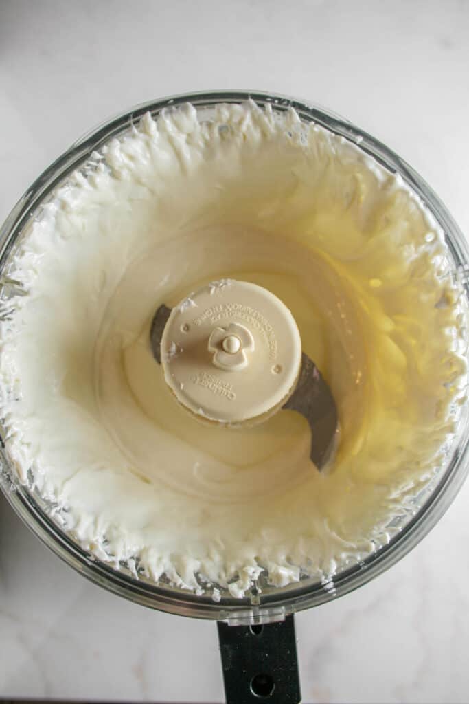 Whipped feta. Photographed in a food processor