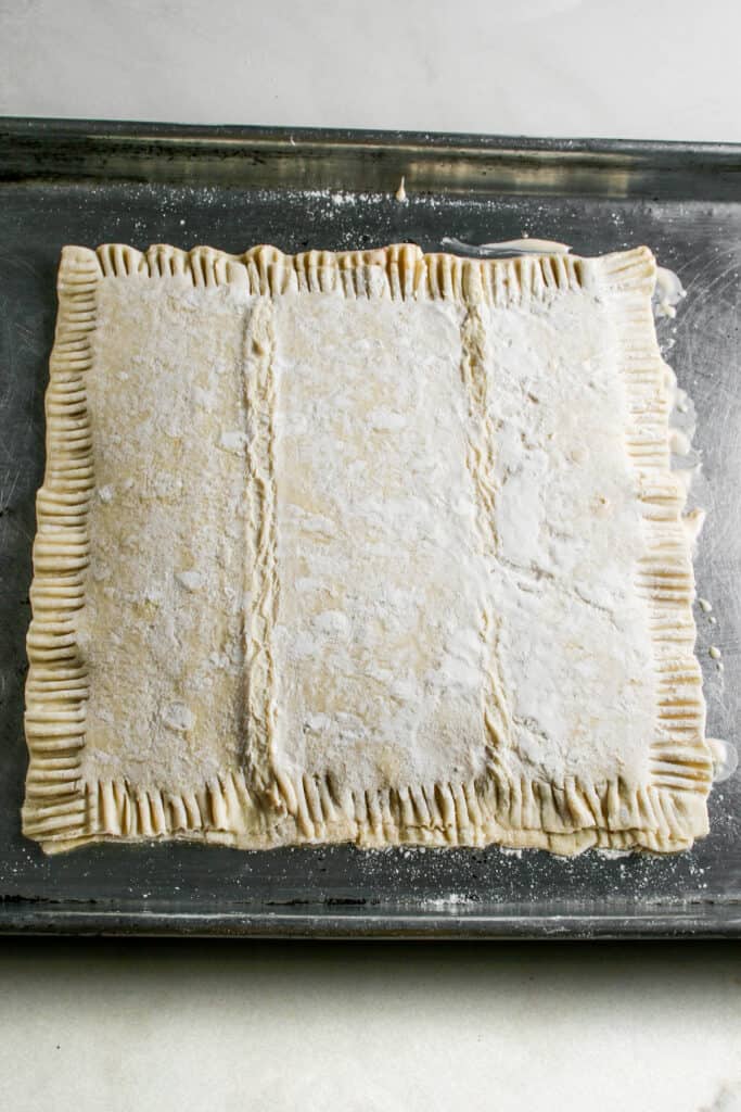 Spiced honey whipped feta pastry photographed before baking