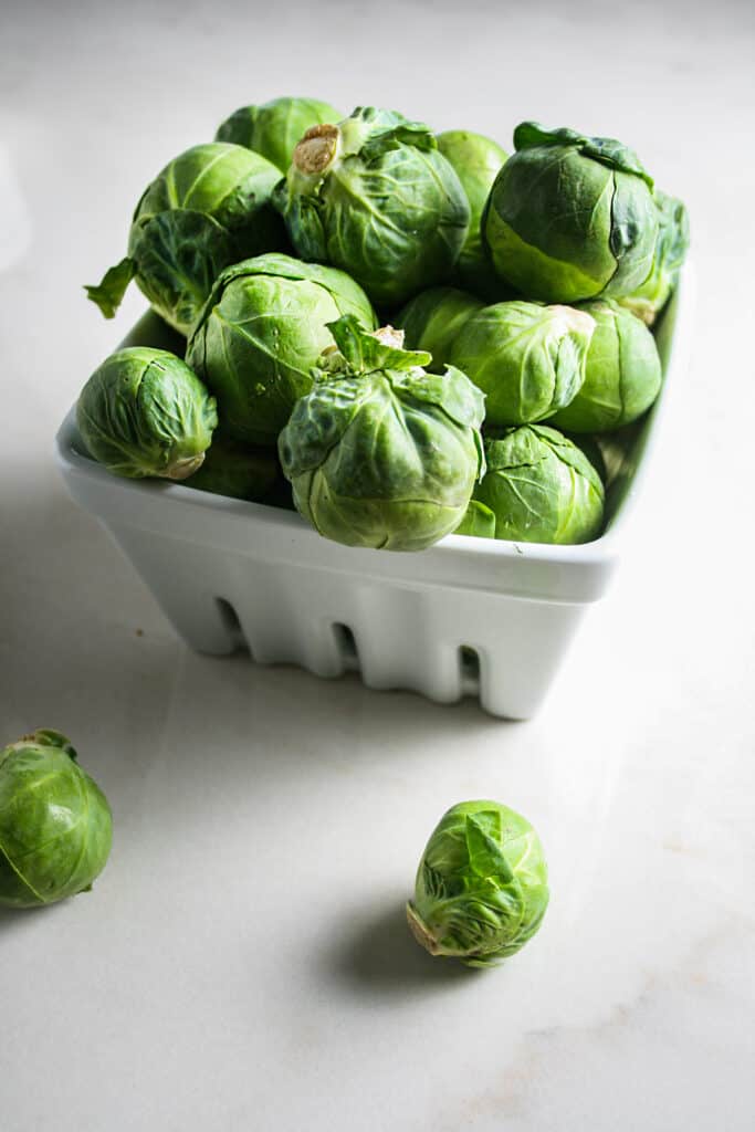 Brussels sprouts in a white dish
