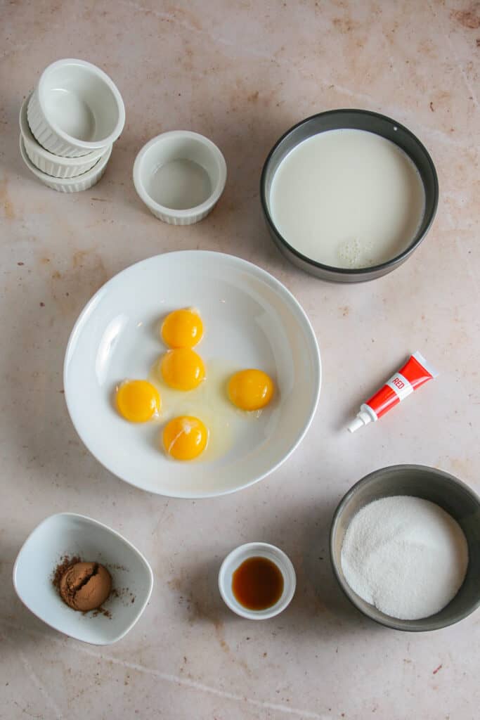 Ingredients for red velvet creme brulee