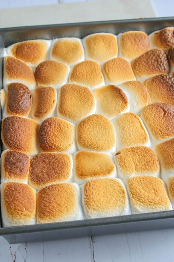 Marshmallows of pumpkin smore's bars baked and golden brown