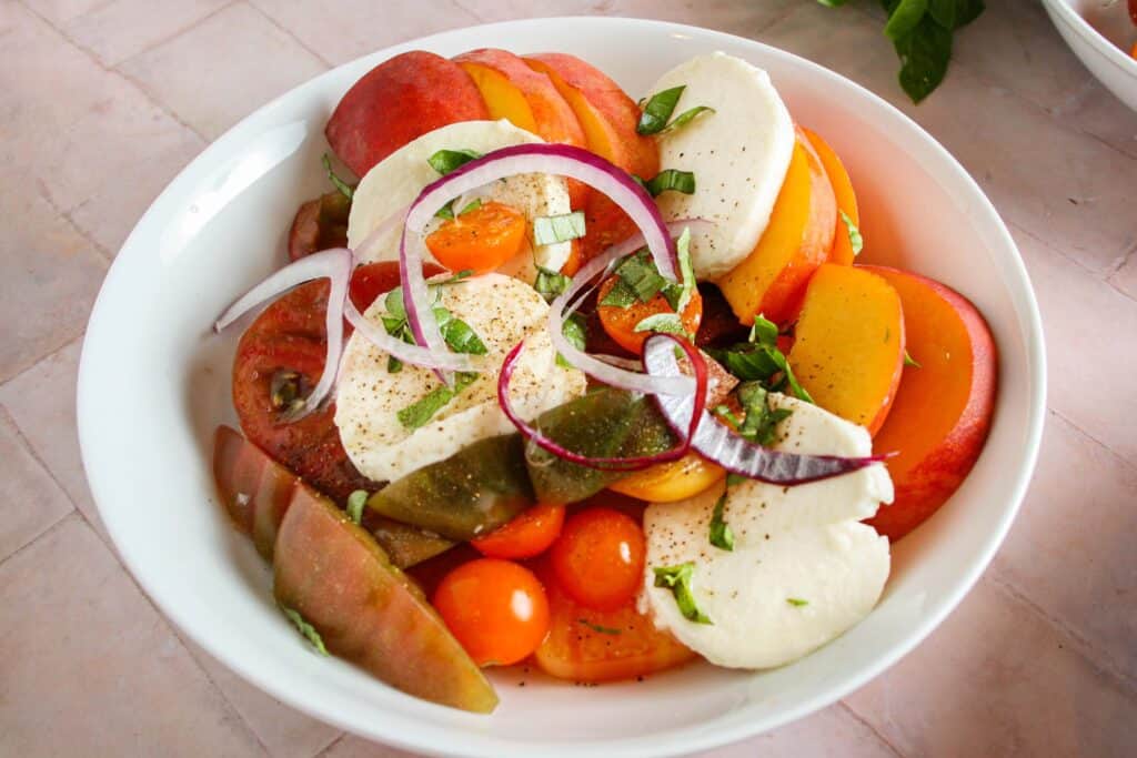 photo of stone fruit caprese salad
