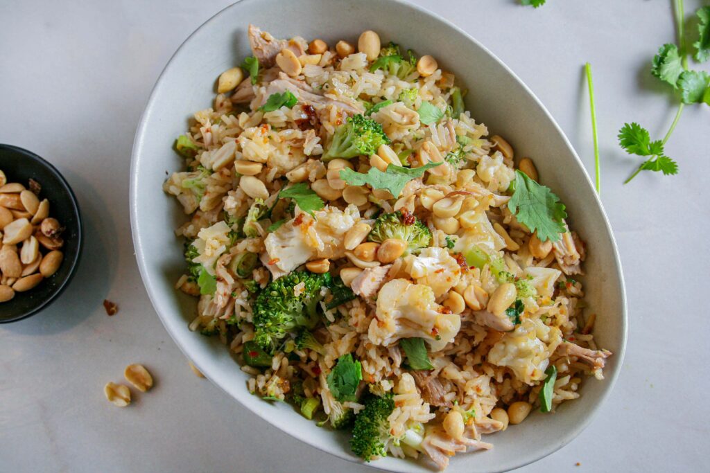 Hero shot of chili peanut chicken pilaf