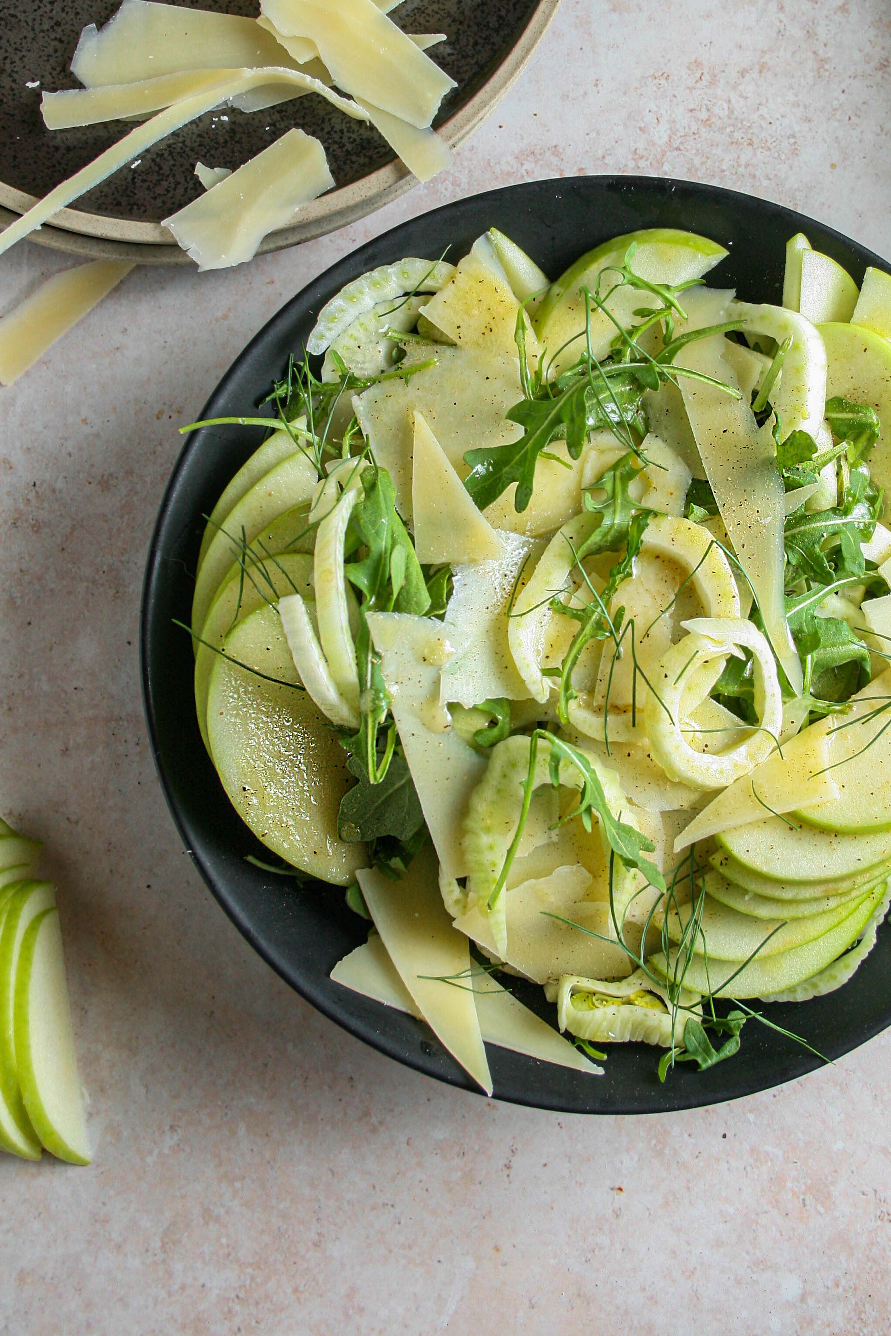 Vertical photograph of shaved fennel salad 