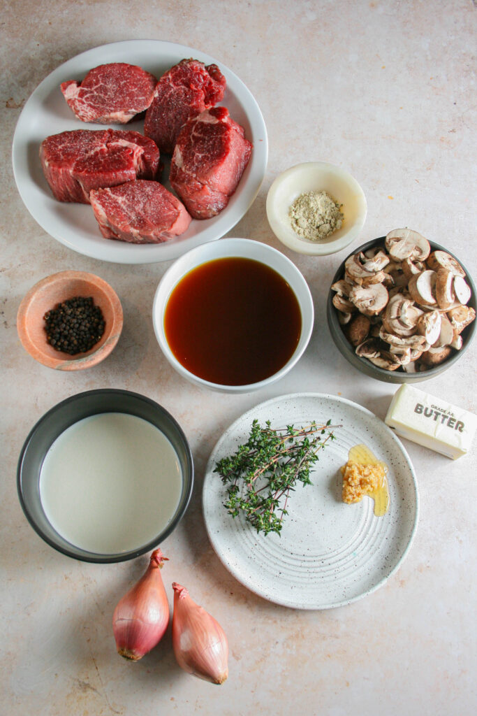Ingredients for filet with mushroom sauce