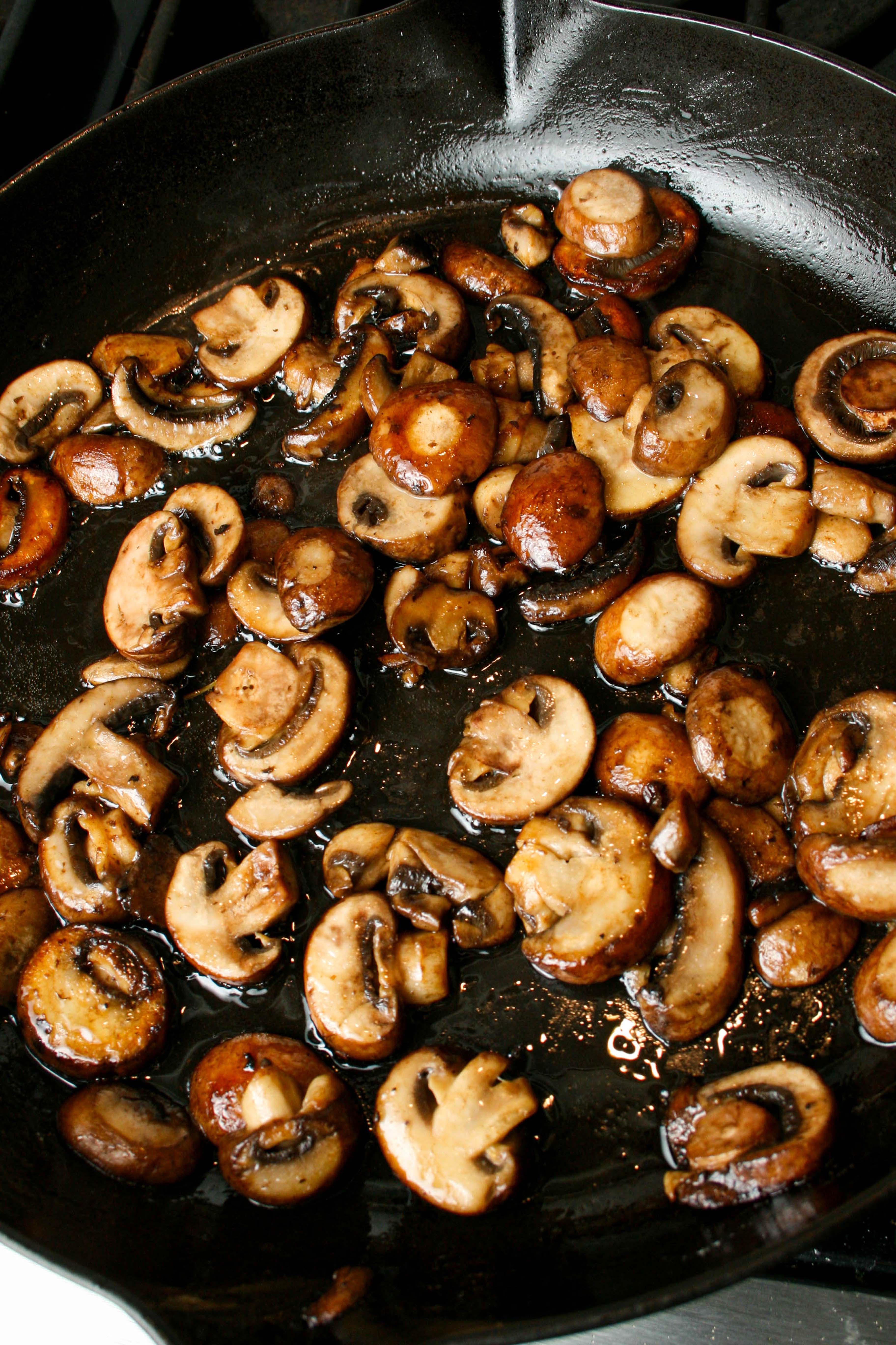 Sautéed mushrooms in a cast iron skillet