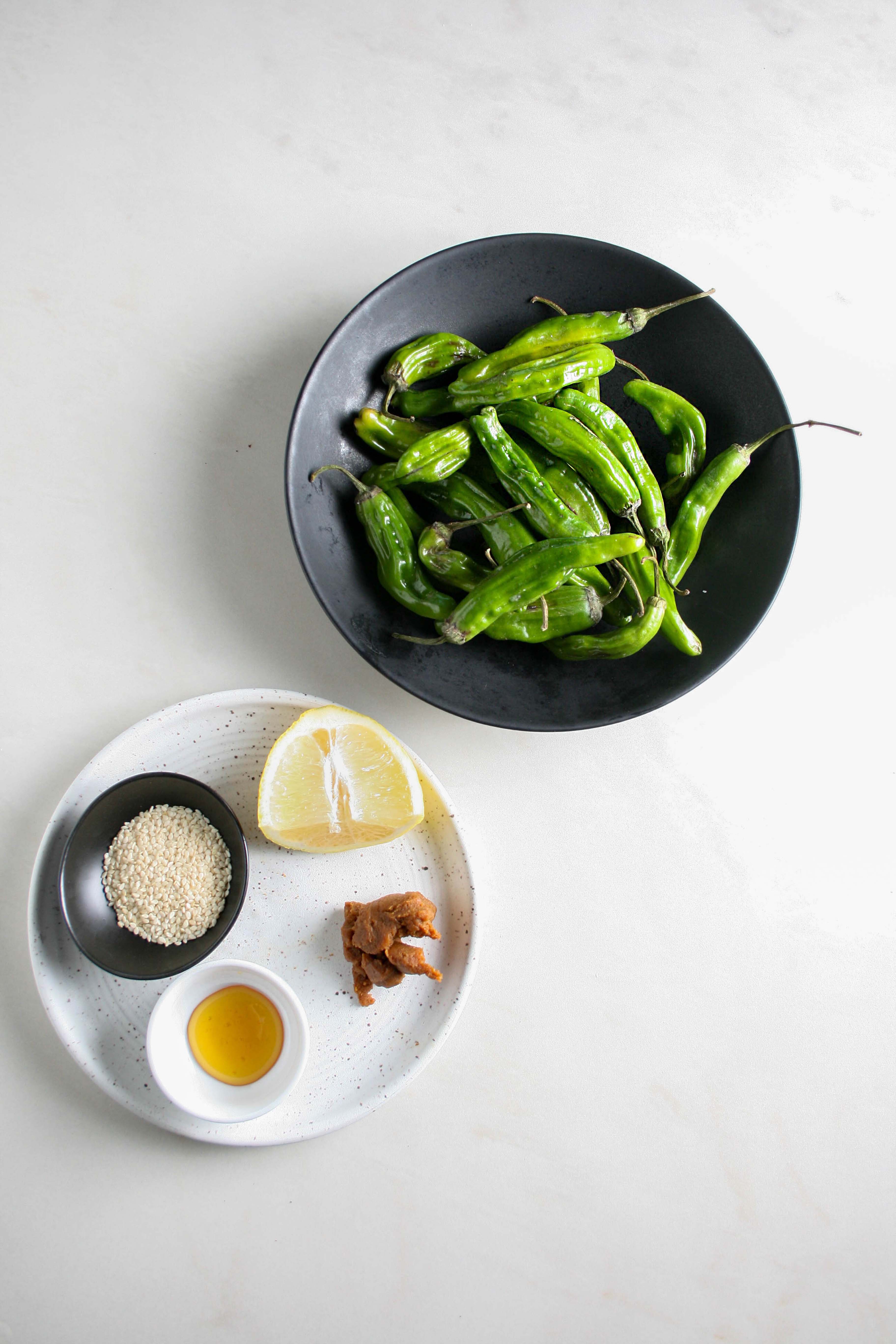 ingredients for miso shishito peppers